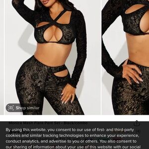 Black Mesh Flare Pant Set